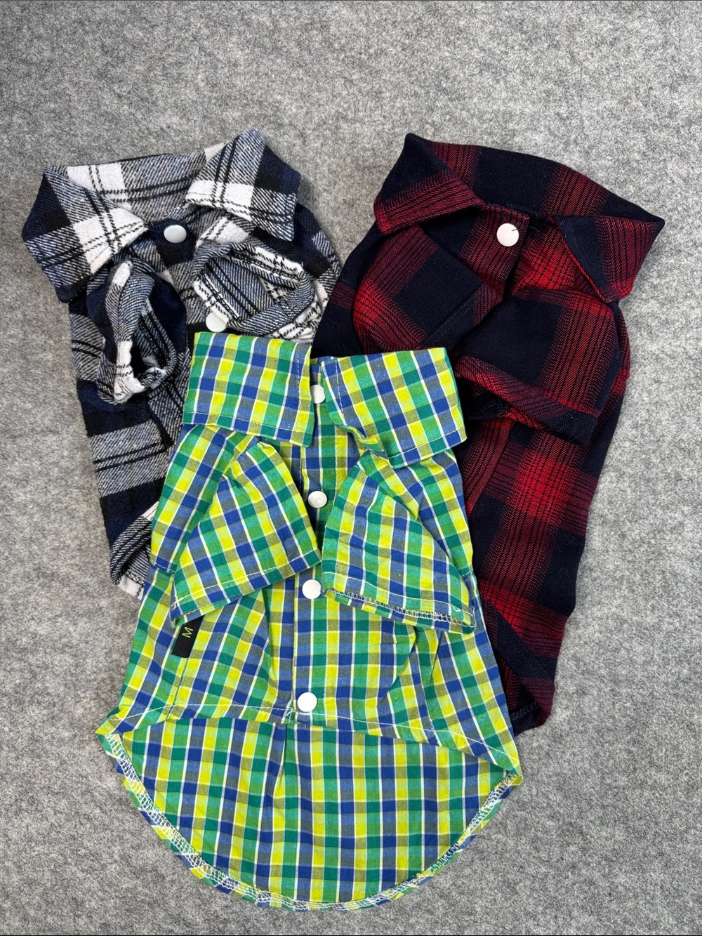 Lot of 3 Plaid Dog Shirts Small 7-10 lbs Button Front Pet Clothes